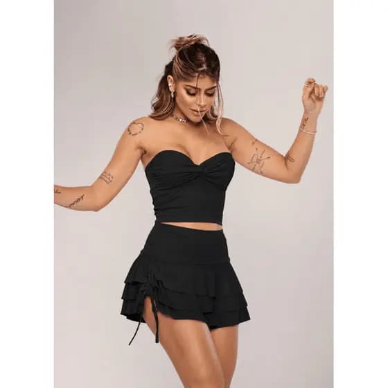 Short Saia Curto Com Babado Tecido Suplex Premium Com Regulagem Lateral