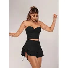 Short Saia Curto Com Babado Tecido Suplex Premium Com Regulagem Lateral