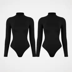 Kit 2 Body Feminina Manga Longa Gola Alta Cacharrel Segunda Pele Versátil Para Compor Looks Inverso