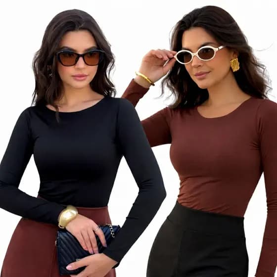 Kit 2 Blusas Manga Longa Feminina Tecido Suplex Lisa Alta Qualidade Inverno 2026