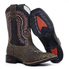Bota Masculina Texana Bico Quadrado Rajada Couro Legitimo
