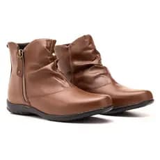 Bota Botinha Feminina em couro conforto Cano Curto Sem Salto Moda Inverno com zíper BR