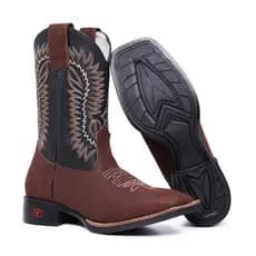 Bota Texana Masculina Bico Quadrado Couro Legítimo Elefante Mais Vendido