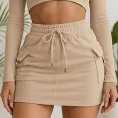 Saia Cargo Feminina Moletom Moletinho Premium Luxo Cintura Alta com Bolsos Confortável verão 2027