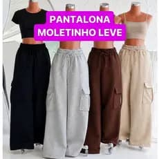 Calça Pantalona Cargo Feminina Moletinho Leve Estilo Wide Leg Premium Luxo Cintura Alta C Bolsos Confortável Casual 2027