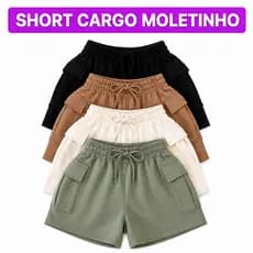 Short Cargo Feminino Moletom Moletinho Premium luxo Soltinho Confortável Algodão Casual Verão Tendencia 2027