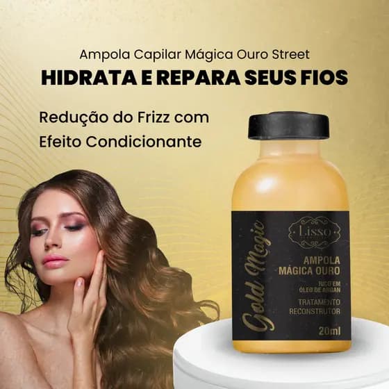 Ampola Mágica Ouro Tratamento Reconstrutor Magic Gold Lisso Cosméticos 20ml
