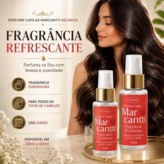 Perfume Capilar de Melância Marcantti Fragrância Duradoura Lisso Cosméticos