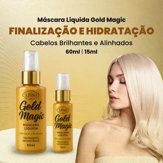 Máscara Capilar Líquida Gold Magic Hidratação e Finalização Lisso Cosméticos 60ml
