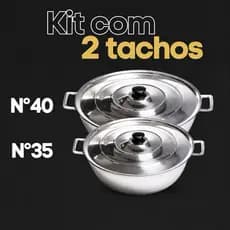 Kit com 2 tachos nº35 e nº40 grossos em alumínio batido fundido