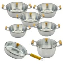 Jogo de Panelas Frigideiras e Caldeirão Tampa de Vidro Aluminio Fundido BatidoTampa de Vidro 7 pçs