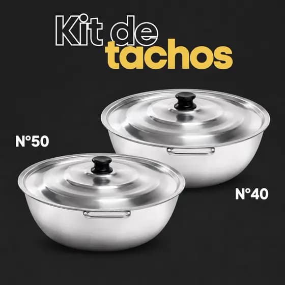 Kit com 2 tachos nº40 e nº50 em alumínio fundido batido grosso