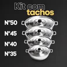 Kit com 4 tachos grande nº35 nº40 nº45 e nº50 linha completa grossos em alumínio batido fundido - cozinha