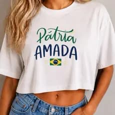Croped Camiseta Feminina Brasil Copa T Shirt Algodão 100% Básica Casual