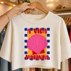 Cropped Blusa Feminino Oversized Estampas Estilosas Moda Off White