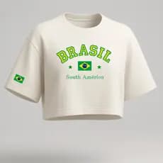 Cropped Feminino Oversized – Bandeira do Brasil, Copa Futebol Hexa 2026 Estampa Premium, Moda Casual