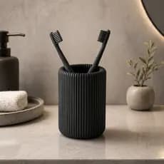 Porta Escova de Dente Canelado Decorativo para Bancada do Banheiro Moderno
