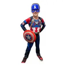 Fantasia Capitão América Longo com Enchimento Máscara e Escudo
