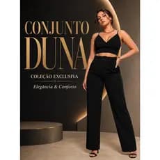 Conjunto Feminino Duna Calça Pantalona Acompanha Cinto Cropped Alça Ajustável Elegante Confortável