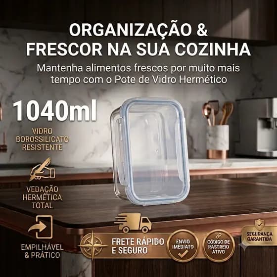 Pote Hermético Vidro Com Tampa Plástica 1040ml Lacre Seguro Conservação Alimentos