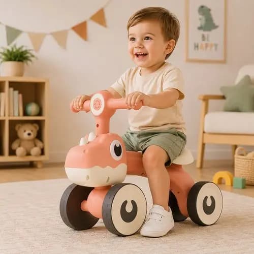 Bicicleta Infantil Balance Bike Quatro Rodas Luzes Estável Seguro Divertido Marrom Até 25kg
