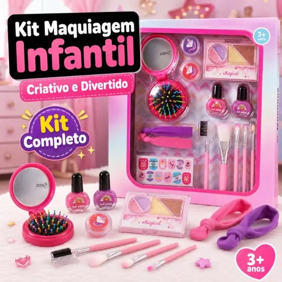 Kit Brinquedo Maquiagem Cabelo Pincéis Jogo Criativo Infantil Fantasia