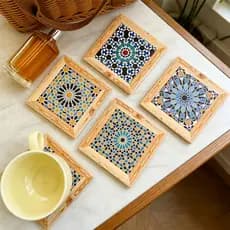 Decoração boêmia isolamento Coaster imitação de madeira cerâmica moldura tapete chá da tarde café doméstico