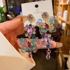 Agulha de prata assimétrica círculo cravejado de diamantes brincos de flor de cristal estilo palácio brincos retrô color