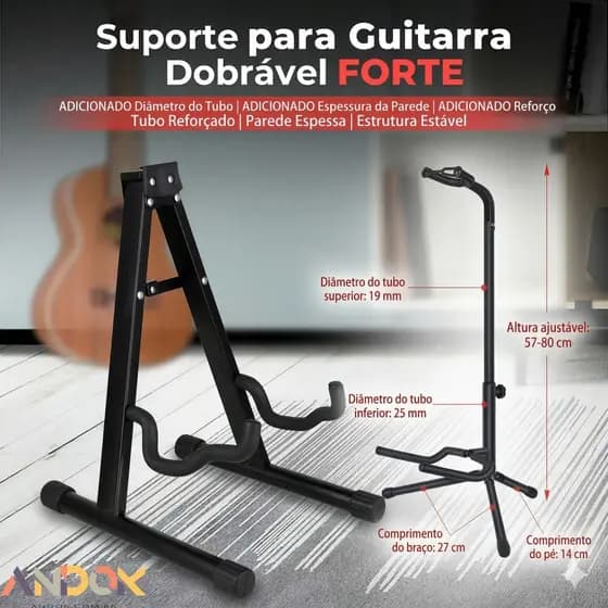 Suporte de Chão para Violão e Guitarra em A - Dobrável e Reforçado
