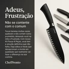 Kit de Facas 6 Peças com Tábua e Aço Inoxidável Cozinha
