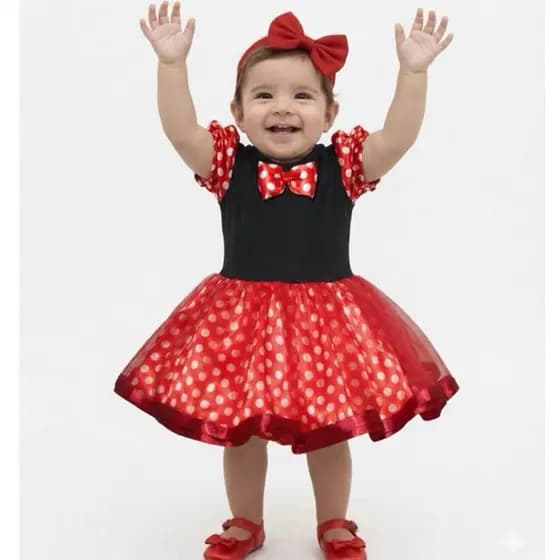 Vestido Minnie Vermelha Mesversário/Aniversário  - Fantasia - 1 mês a 5 anos - Festa
