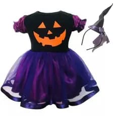 Vestido Bruxinha Roxa Halloween Mesversário - Fantasia Festa - Bebê