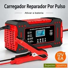 Carregador Reparador Bateria 12V LCD Para Carro Moto Barco Mantenedor Automotivo