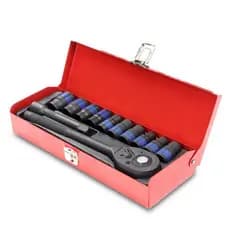 Conjunto de ferramentas com 12 peças de chave soquete de 1/2 polegada, 8-24mm, material CRV, cor preta