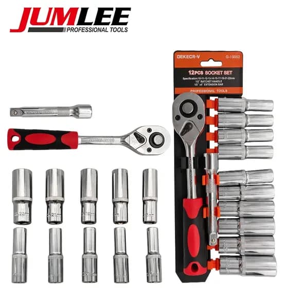 Kit Chave Catraca 1/2" 12 Peças Soquetes Longos 10-22mm