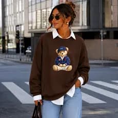 Moletom Sueter Feminino Algodão Flanelado Sem Capuz Urso Polo Bear Blusa De Frio Tendência Casual Blogueira