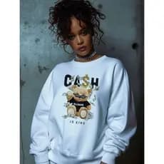 Moletom Careca Urso Cash Gola Redonda Casaco Feminino Masculino Flanelado Unissex Inverno Frio Algodão Blusa