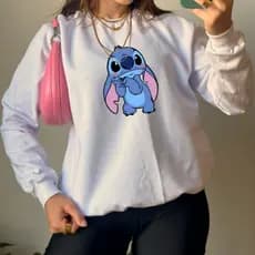 Moletom Feminino Gola Careca Sueter Premium Streetwear Blusa de Frio Desenho Ohana