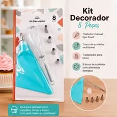 Kit Confeitaria Decoração 8 Peças - Fouet, Bisnaga, Adaptador e Bicos