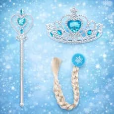 Kit Fantasia Frozen Elsa  Com Acessórios Trança Varinha Coroa Luxo Menina
