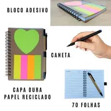 Mini Caderneta Com Bloco De Anotações  Folhas Pautadas Adesivo Auto Colante + Caneta
