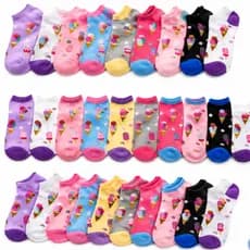 Conjunto 12 Pares soquete meias cano curto femininas coloridas sorvetinhos tamanho unico 35-40