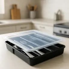 Organizador Porta Talher 6 Divisorias Com Tampa De Gaventa Talheres Colher garfo faca cozinha