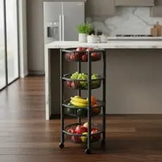 Organizador de frutas fruteira 4 andares empilhavel com rodinha plastica cozinha redondo minimalista