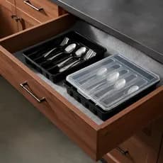 Conjunto Cozinha 2 Porta Talheres 6 Divisorias Plasticos de Gaveta com tampa garfo faca colher
