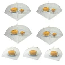 Kit 7 Protetores de Alimentos 4 Grandes 3 Pequenos Cobre Bolo Pudim  Tela Rendada