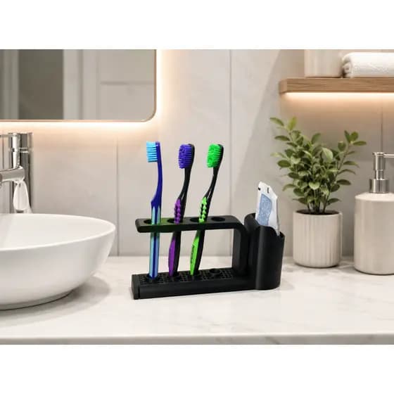 Suporte Porta 4 Escova e Creme Dental / Escova Organizador Banheiro Moderno Premium Luxo