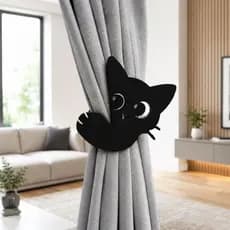 Prendedor de Cortina Gatinho Magnético Kit com 2 Suportes Abraçadeira Decorativa para Cortinas Sala e Quarto