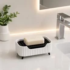 Saboneteira Moderna Branca Com Drenagem Elegante Para Banheiro e Lavabo