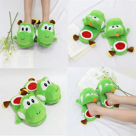 Chinelos de Pelúcia Super Mario Bros Yoshi Dragão de 28cm para Homens e Mulheres, Presentes Quentes para o Inverno em Ca